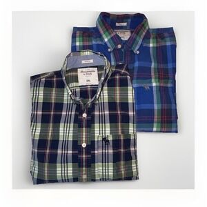 2 A&F Abercrombie Muscle Mens XXL Plaid Shirts Moose L/S Twill Button-Down Y2K